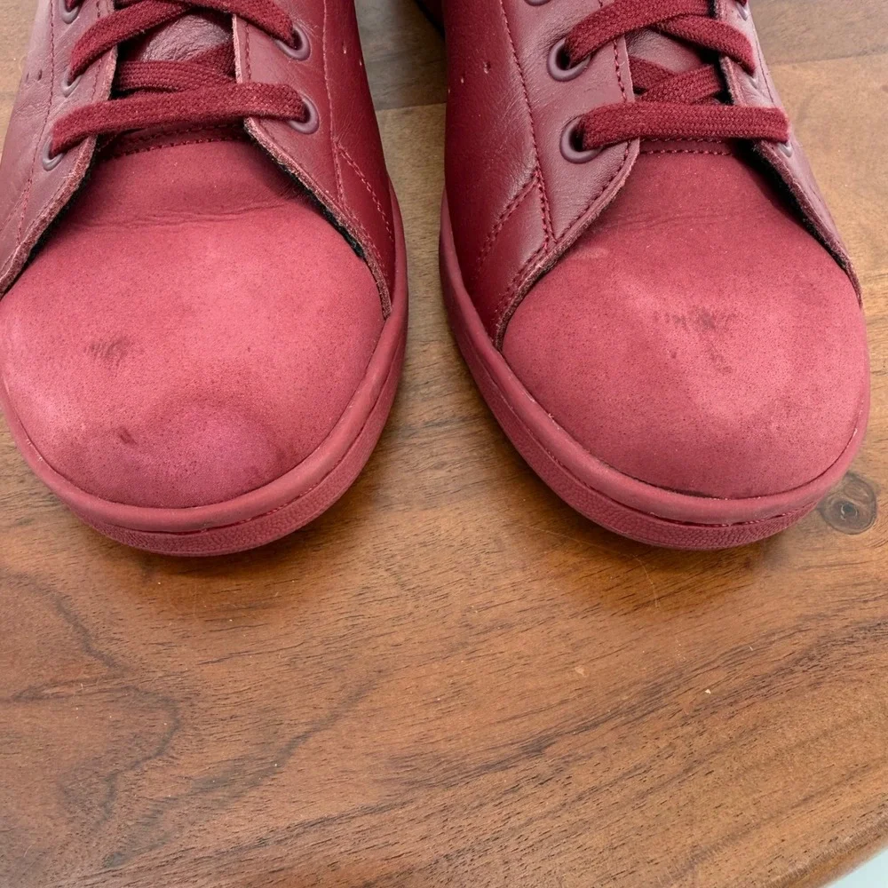 Adidas Stan Smith Mens Burgundy Leather Suede Cap Toe Sneakers B37920 11.5